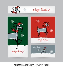 Funny goat santa. Christmas cards 2015 design. Vector illustration