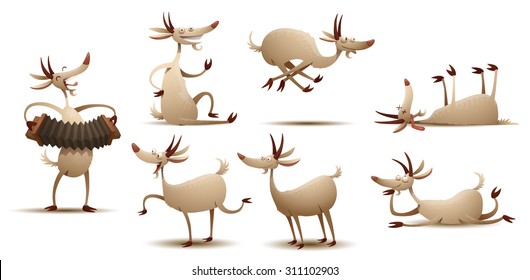 Funny goats set, vector