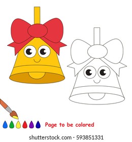 Funny Gold Bell with Bow to be colored, the coloring book for preschool kids with easy educational gaming level.