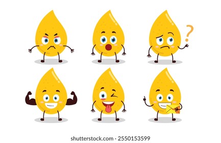 Divertida gota de oro de dibujos animados con diferentes expresiones ilustración de diseño de personajes