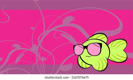 funny gold fish cartoon expression illustration hawaiian background in vector format