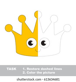 Funny Gold King Crown. Dot to dot educational game for kids, task is to trace and color the colorless half.