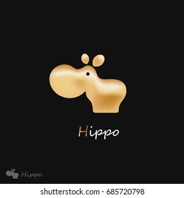 Funny golden hippo logo design vector template. Wild safari icon. Hippopotamus animal logotype concept.