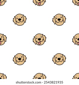 Funny golden retriever dog face cartoon seamless pattern, vector illustration