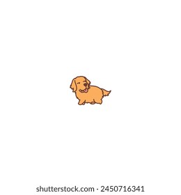 Funny golden retriever dog walking and looking back cartoon, vector illustration