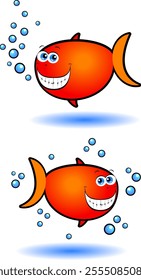 Funny goldfish and bubbles, vector illustration eps10