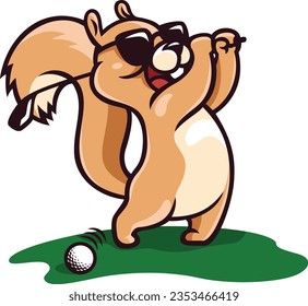 Funny Golfer Squirrel Swinging Golf Club