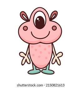 Funny good-natured monster doodle style. Kind cute cyclops baby character isolated object. Fictional weirdo vector illustration