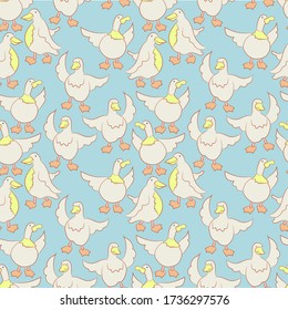 Funny goose birds seamless pattern, vector