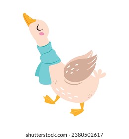 Funny Goose Character Stand in Blue Scarf Vector Illustration