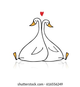 Funny goose couple, sketch for your design. Vector illustration