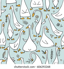 Funny goose family, seamless pattern for your design