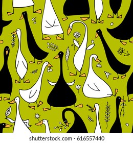 Funny goose family, seamless pattern for your design. Vector illustration