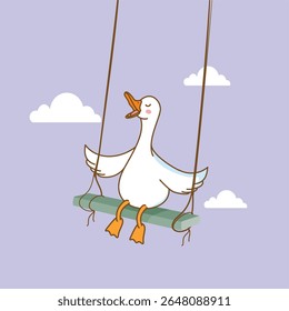 ganso engraçado em um balanço, balanço no céu, nuvens, ganso bobo,
ganso, sonho, descanso, férias, crianças, verão, primavera, voo, voar, ganso preguiçoso, bobo, sits, reboot, férias, cartão postal, amor, desejo