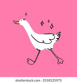 Funny goose is running somewhere.. Trendy vector illustration.