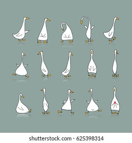 Funny Goose Set, Sketch For Your Design