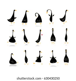 Funny goose set, sketch for your design