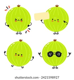 Funny Gooseberry Charaktere Bundle Set. Vektor handgezeichnet doodle Stil Cartoon Zeichentricksymboldesign. Cuute-Gooseberry-Maskottchen-Zeichensammlung