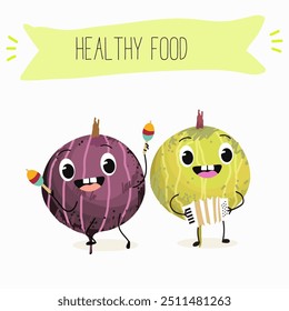 Funny Gooseberry characters. Vector hand drawn doodle style  character illustration icon design. Cute Gooseberry mascot character.