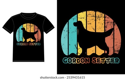 Funny Gordon Setter Retro Vintage Sunset T-shirt Design template, Gordon Setter Board, Car Window Sticker, POD, cover, Isolated white background, Silhouette Gift for Gordon Setter Lover