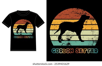 Funny Gordon Setter Retro Vintage Sunset T-shirt Design template, Gordon Setter Board, Car Window Sticker, POD, cover, Isolated white background, Silhouette Gift for Gordon Setter Lover