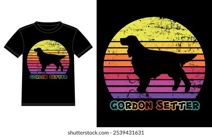 Funny Gordon Setter Retro Vintage Sunset T-shirt Design template, Gordon Setter Board, Car Window Sticker, POD, cover, Isolated white background, Silhouette Gift for Gordon Setter Lover