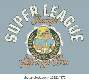 Funny gorilla american football player  - Vector print for children wear in custom colors, grunge effect in separate layer.
