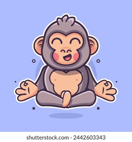 funny gorilla animal character mascot with yoga meditation pose isolated cartoon