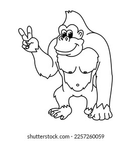 Funny gorilla cartoon characters vector illustration. For kids coloring book.