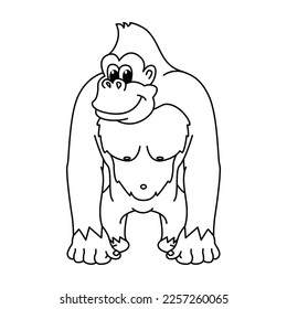 Funny gorilla cartoon characters vector illustration. For kids coloring book.