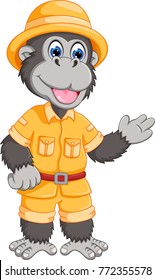 funny gorilla cartoon posing with smile and waving