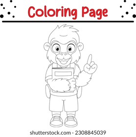 funny gorilla coloring page for kids. cute animal outline coloring book cartoon vector
