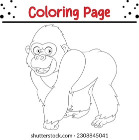 funny gorilla coloring page for kids. cute animal outline coloring book cartoon vector