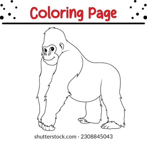 funny gorilla coloring page for kids. cute animal outline coloring book cartoon vector