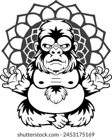 funny gorilla meditating, illustration design