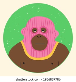 Funny gorilla wearing balaclava ski mask. Hipster money dressed as a robber with a colorful thief mask. Isolated print for T-shirt, poster, mug, and for cricut.