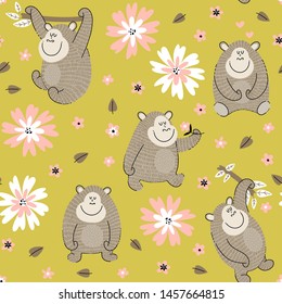 Funny gorillas seamless pattern for children