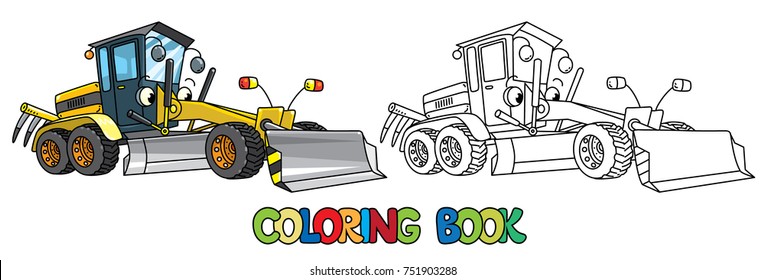 Funny grader car with eyes. Coloring book