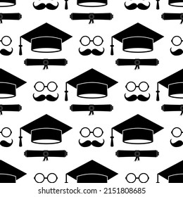 Funny Graduation Seamless Pattern. Grad Ceremony Backdrop. Vector Template For Fabric, Textile, Wallpaper, Wrapping Paper, Etc. 