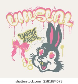 Funny graffiti design with cool rabbit illustration