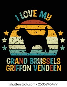 Engraçado Grand Basset Griffon Vendeen Vintage retro Sunset Silhueta Presentes cão Amante Cão Proprietário essencial T-shirt