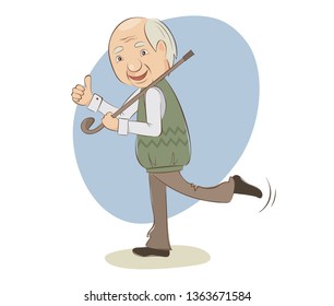 Funny Grandfather. Elderly men shows an approving gesture, vector illustration.	