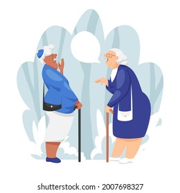 funny grannies. older women laugh. two old girlfriends. vector illustration
