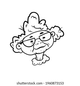 Funny granny Gesicht mit Brille. Vektordesign auf weißem, isoliertem Hintergrund für Bannerfarbenbuch
