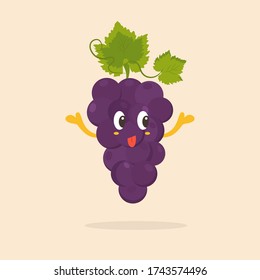 Funny grape character design. Fruit poster. Vector illustration.