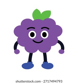 Lustige Traube Cluster Charakter mit Beinen und Schuhen violett flache Illustration perfekt für einzigartige Maskottchen Kinder Branding und kreative Bilder