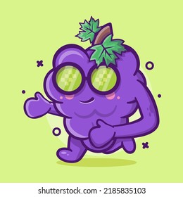 funny grape fruit character mascot running isolated cartoon in flat style design 