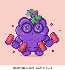 funny grape fruit character mascot doing bodybuilding using dumbbell isolated cartoon in flat style design