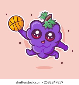 funny grape fruit character mascot playing basketball isolated cartoon