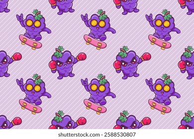 funny grape fruit character seamless pattern illustration background